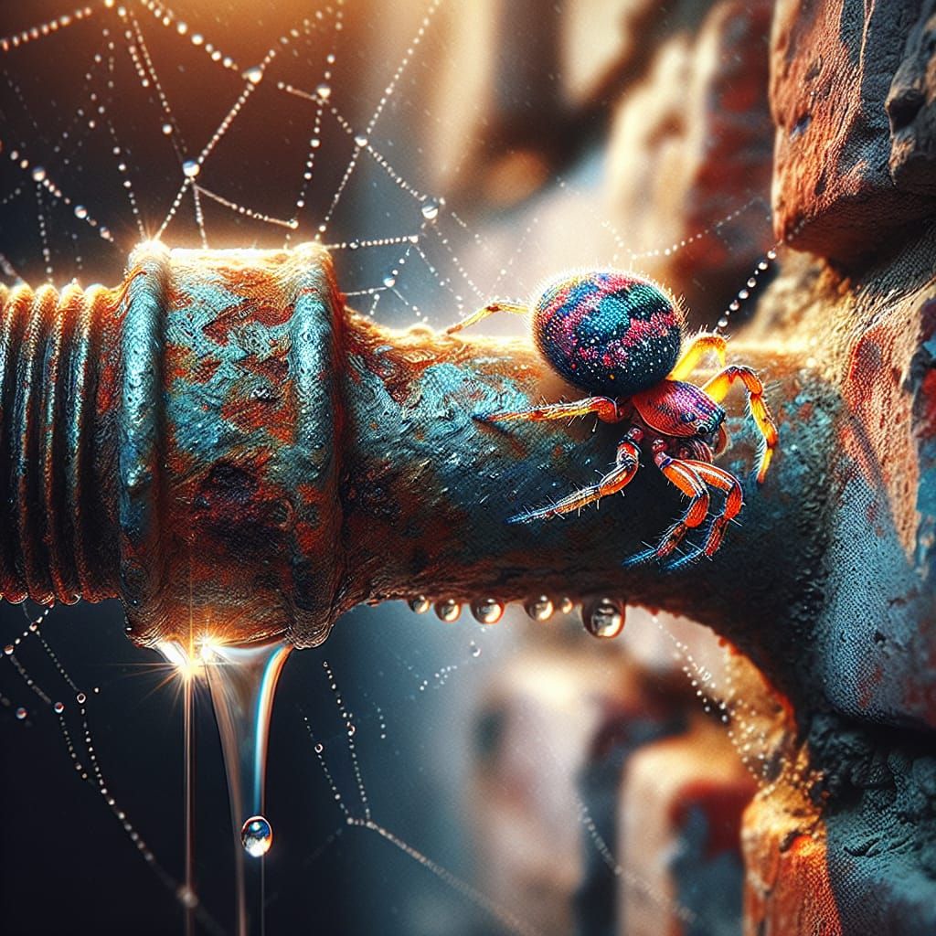 Colorful Spider's Ascent on Rusty Waterspout
