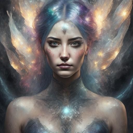 Mystifying Woman Portrait with Silver Spirals