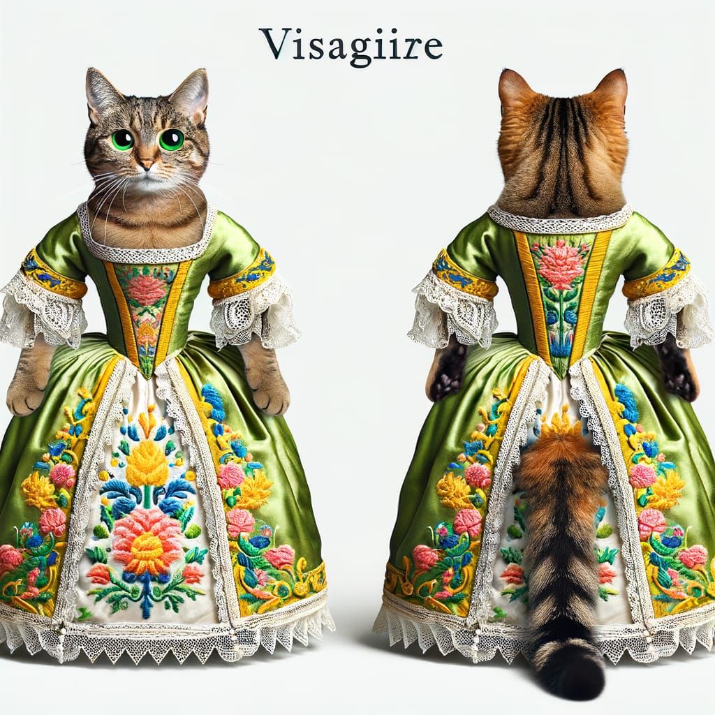 Cat as an 18th Century Queen Anne Doll