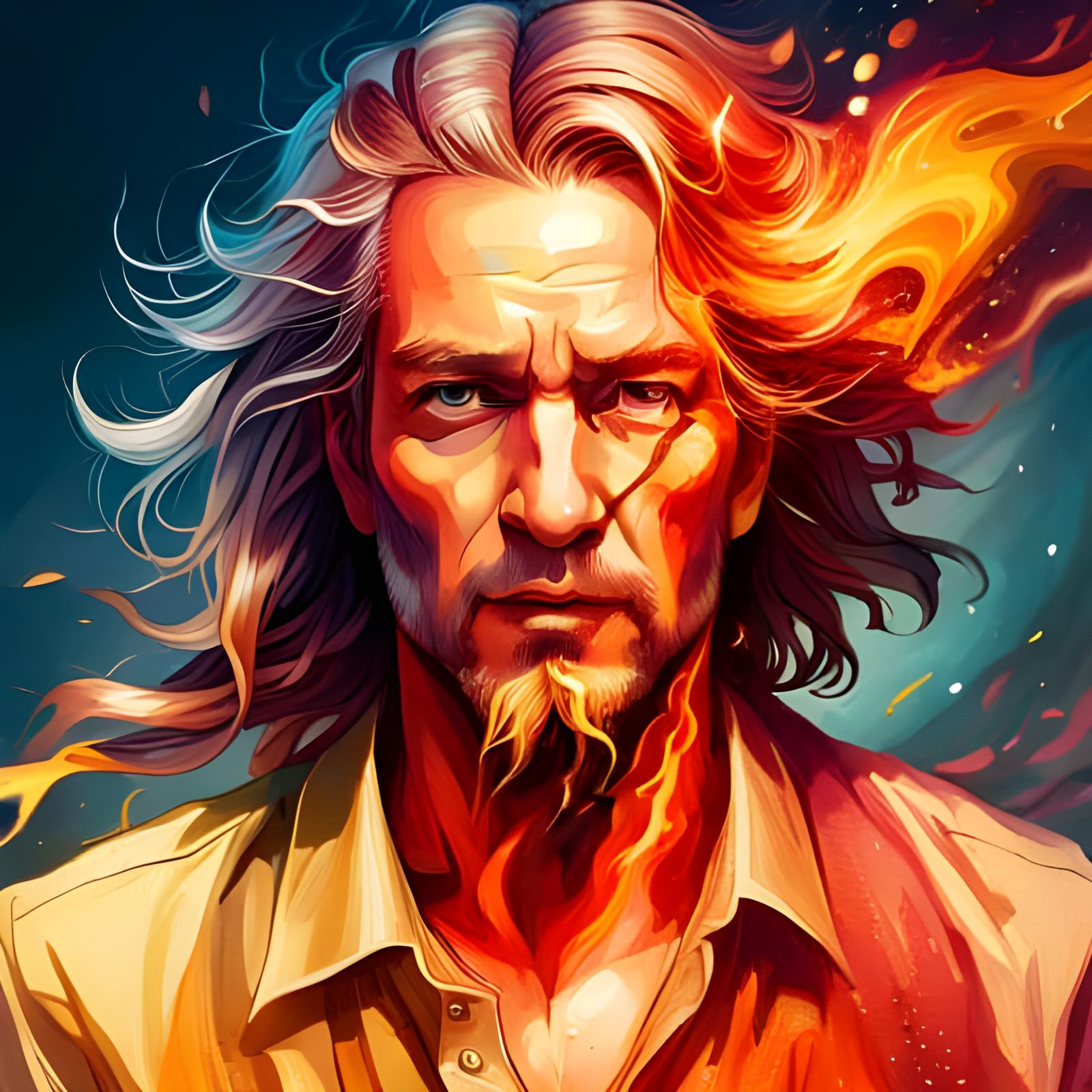 Flaming Man Portrait in Surreal Style