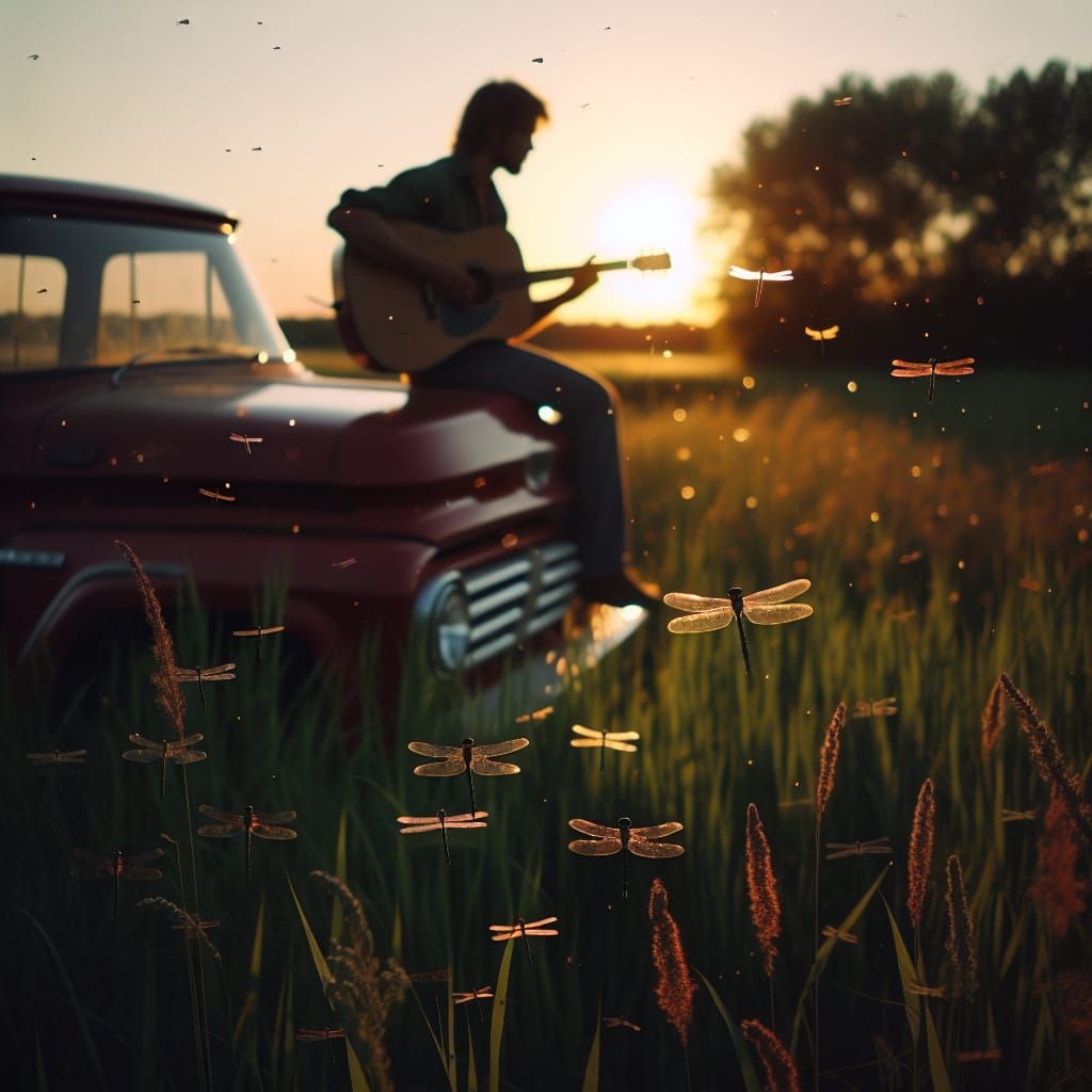 Summer Evening Guitar Serenade on Vintage Truck