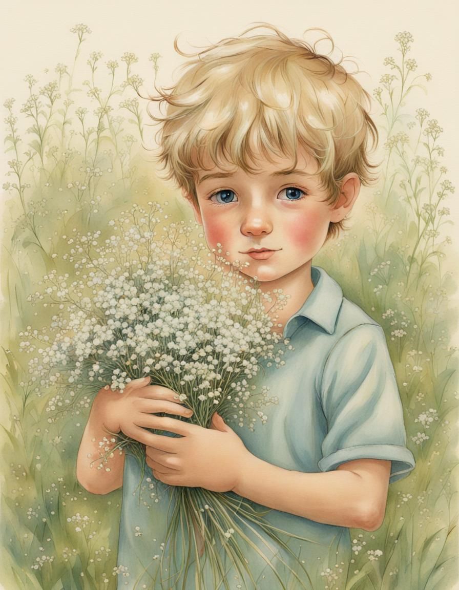 Boy with Flowers in Betsey Clark Style