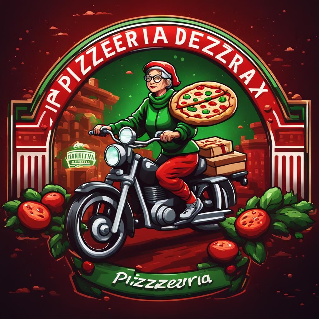 8-bit Pizzeria Delivery Logo with Grandmother