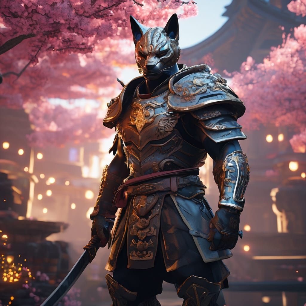 Stoic Warrior Concept Art with Fox Armor and Katana