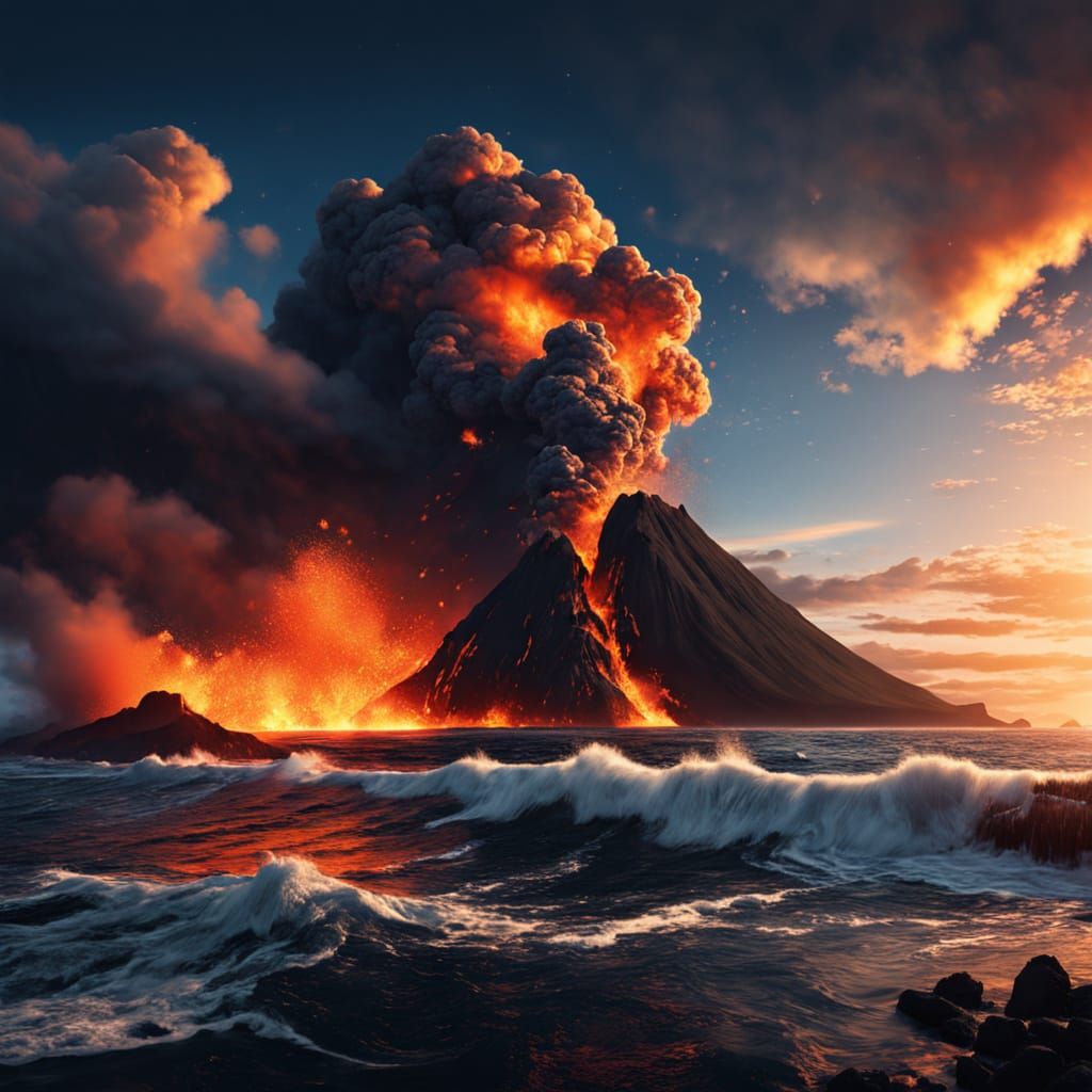 Epic Volcanic Eruption at Sunset