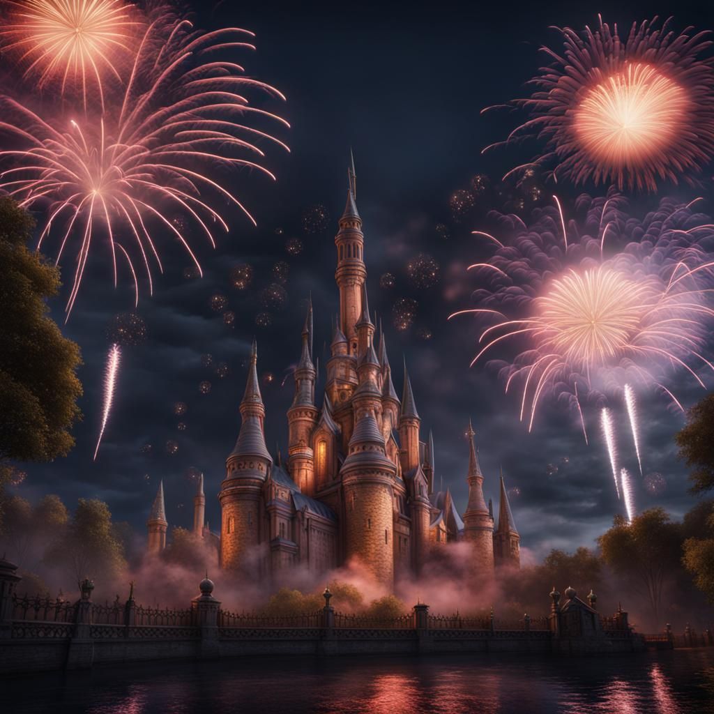 Fantastical Fireworks Display in Detailed Digital Painting