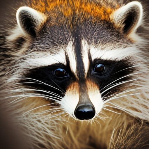 Realistic Raccoon Snuggling Cub, High Contrast