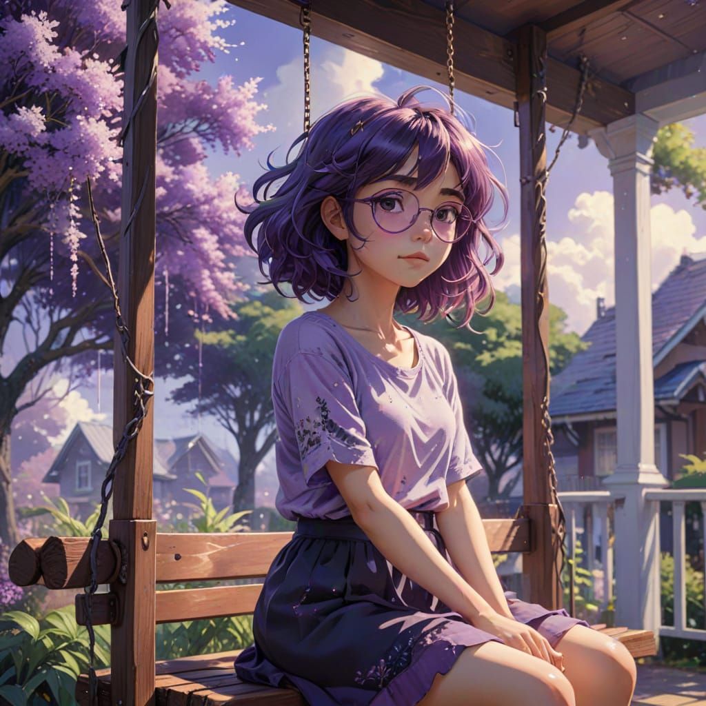 Realistic Woman with Amethyst Hair in Alcohol Ink Style