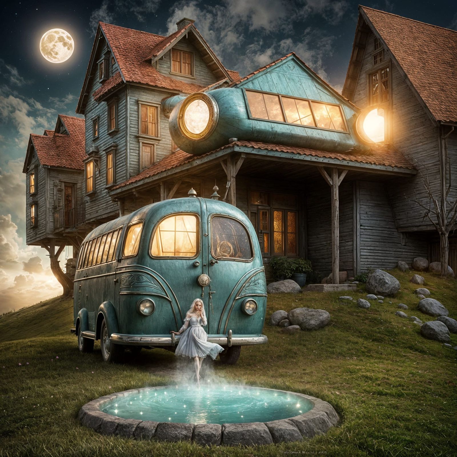 Surreal Alien Buildings Under a Magical Moon