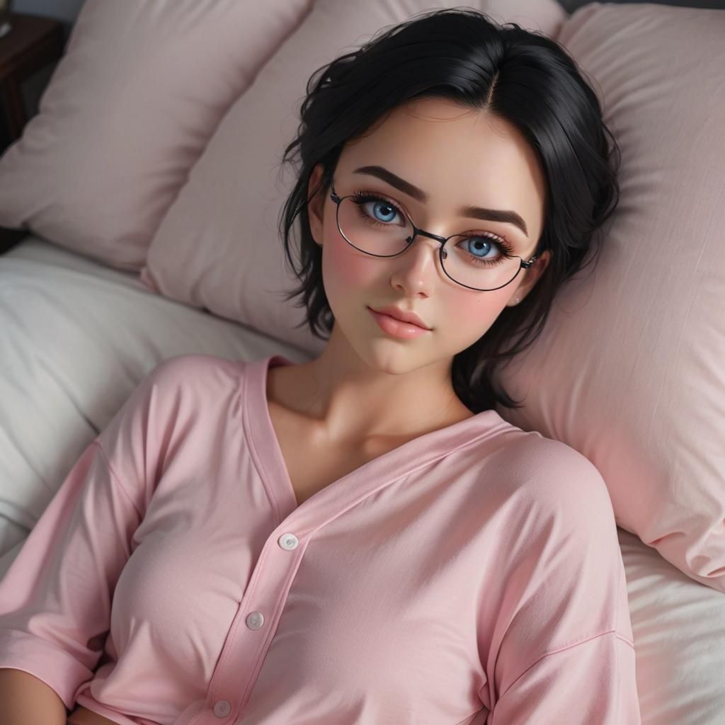 Anime Portrait of a Cute Girl with Glasses