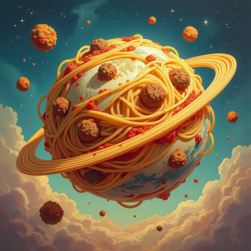 Surreal Spaghetti Planet in a Dreamlike Style