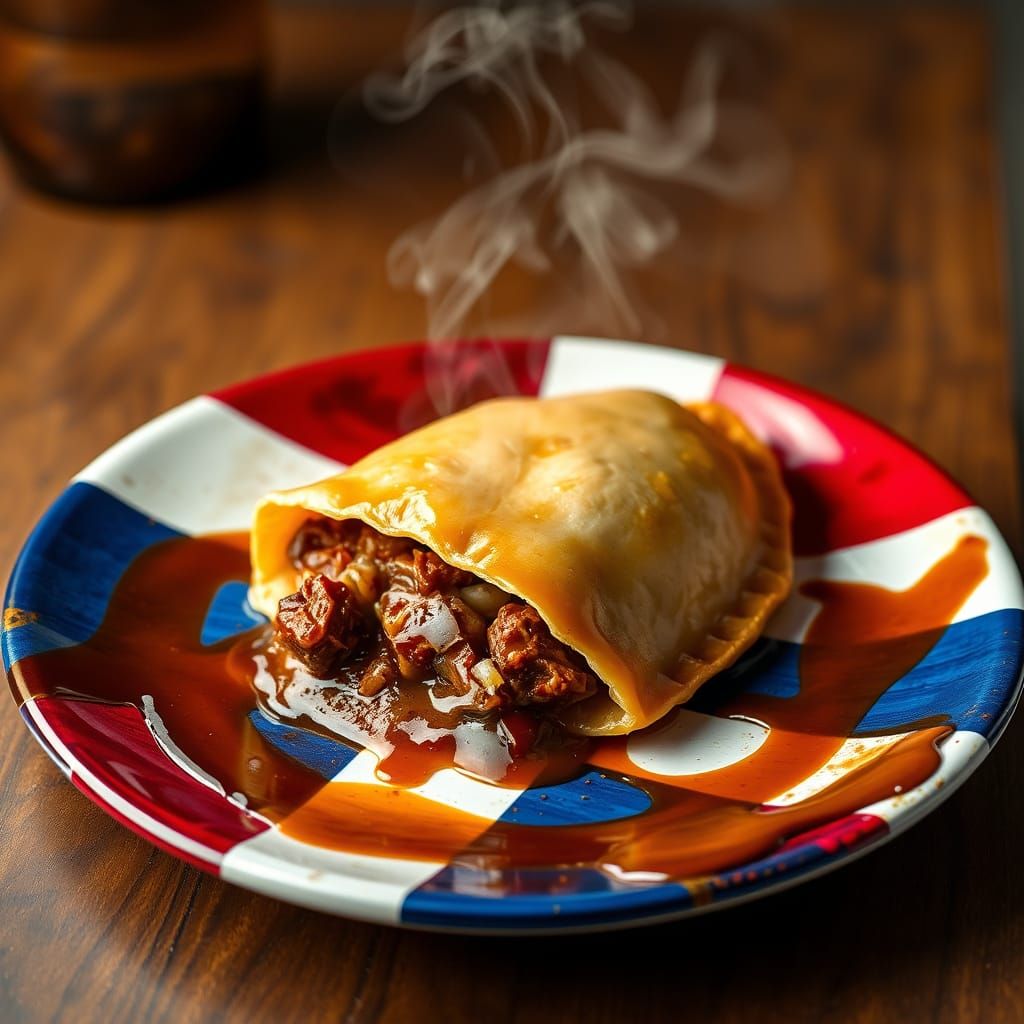 Savory Beef Empanada on a Vibrant Dominican Flag Plate