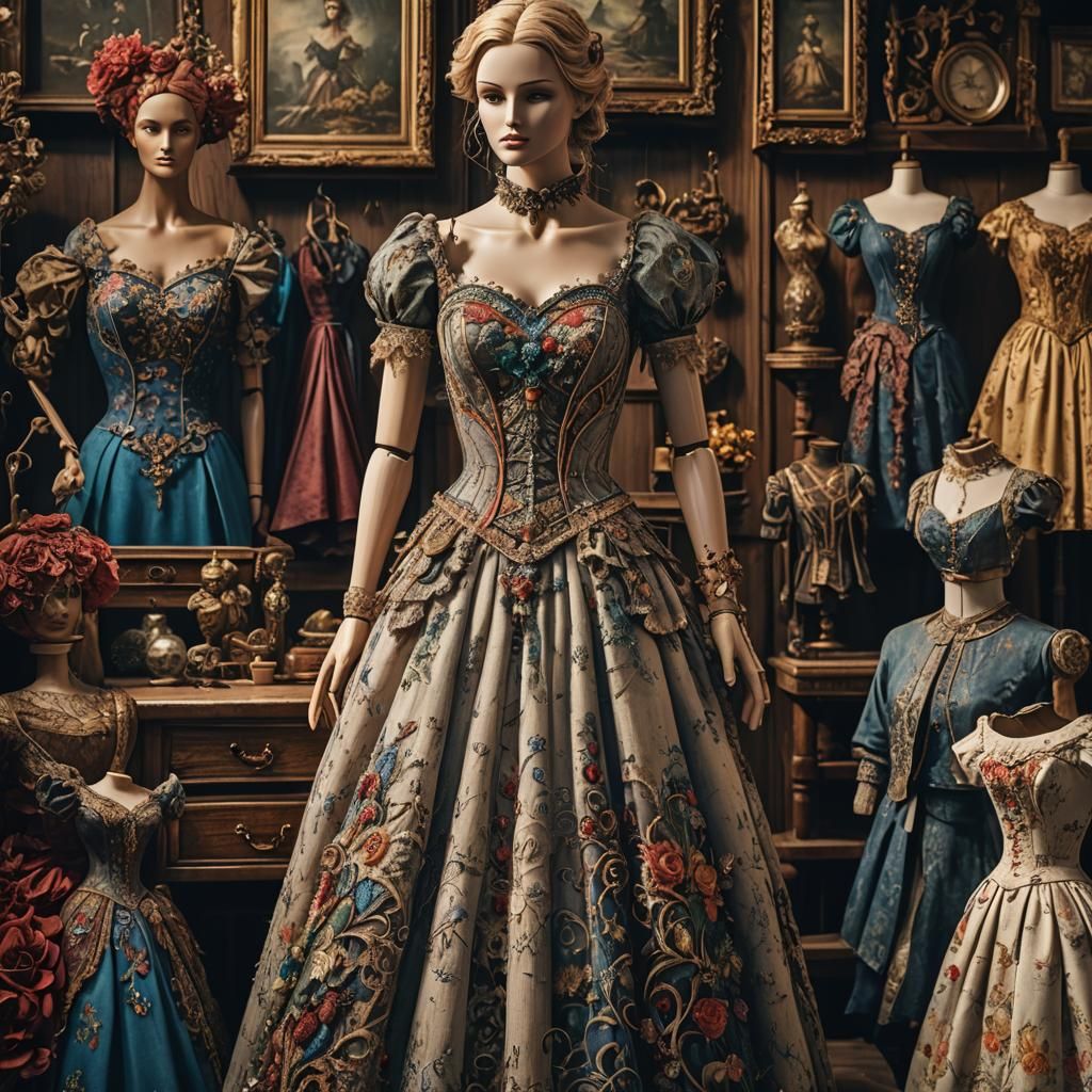Elegant Dresses on Mannequin: Detailed Matte Painting