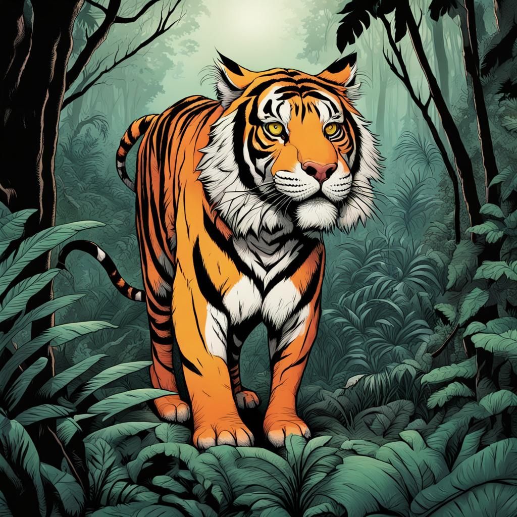 Tiger in Jungle: Comic Book Illustration
