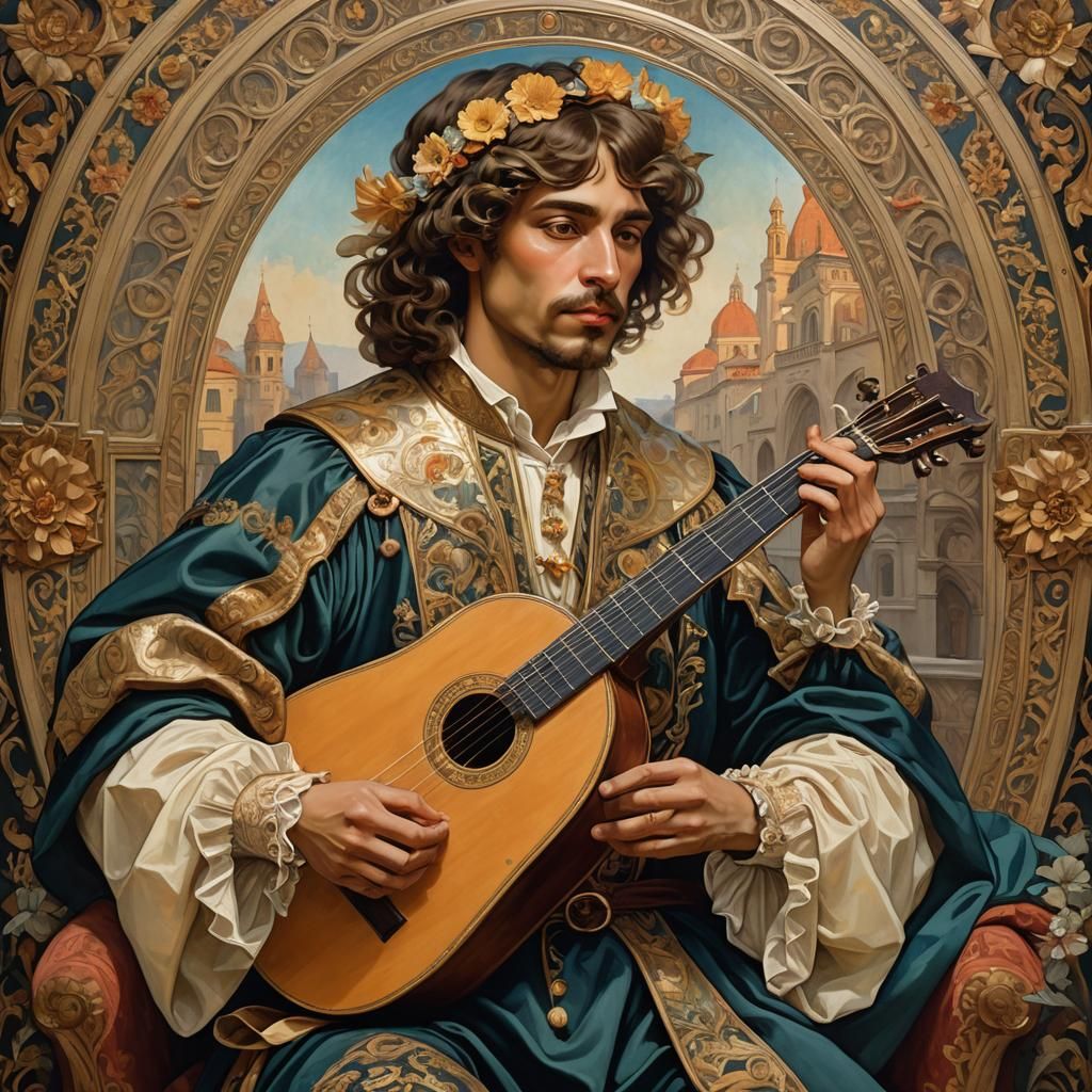 Renaissance Bard Portrait in Oil, Florence, 15th Century