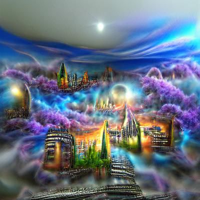 Magical Dream City in Airbrush Style, 8K 3D