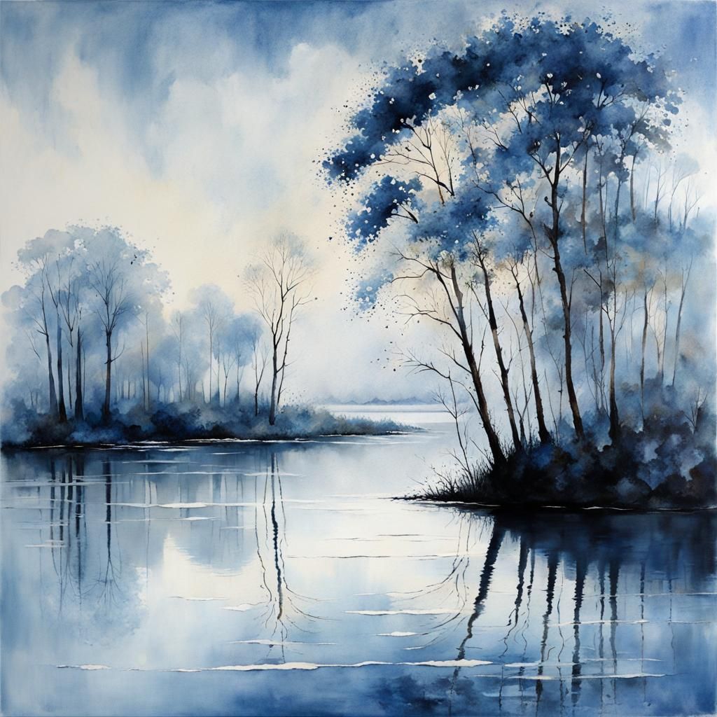 Botanical Water Reflections in Art Brut Style