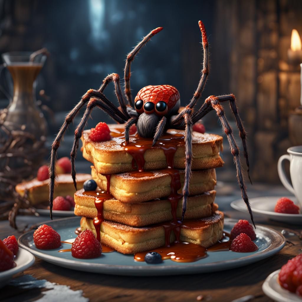 Spider's Delight: A Fantastical Breakfast Scene