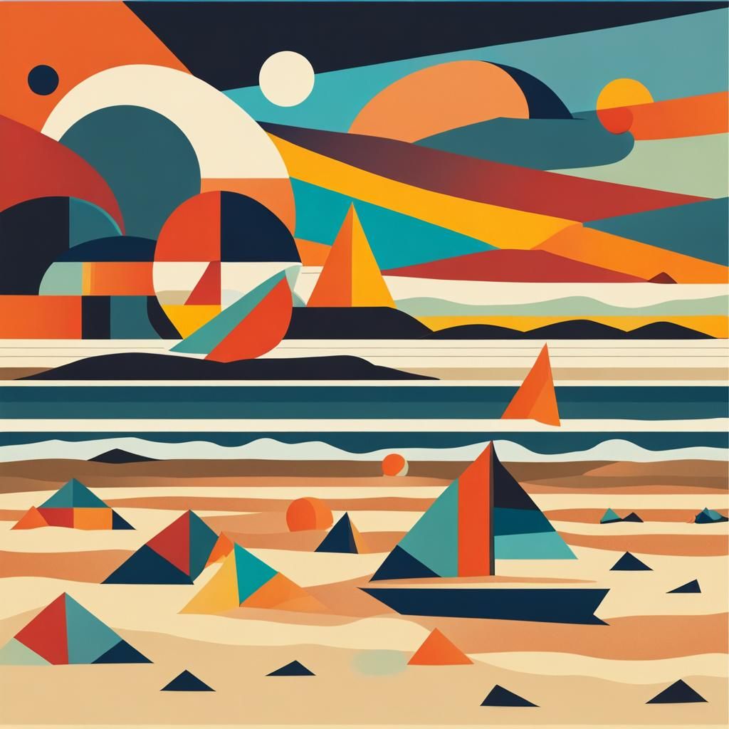 Geometric Beach Sunset in Kandinsky Style