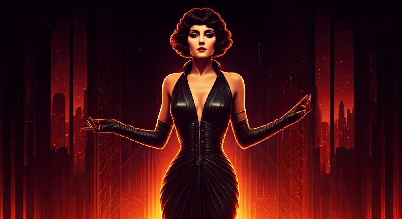 Metropolis Maria in Retrofuturistic Dance Pose