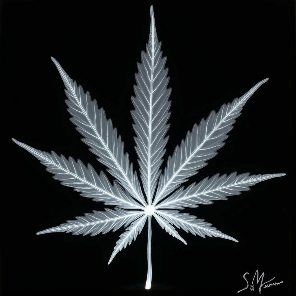 Detailed X-Ray of a Marijuana Leaf