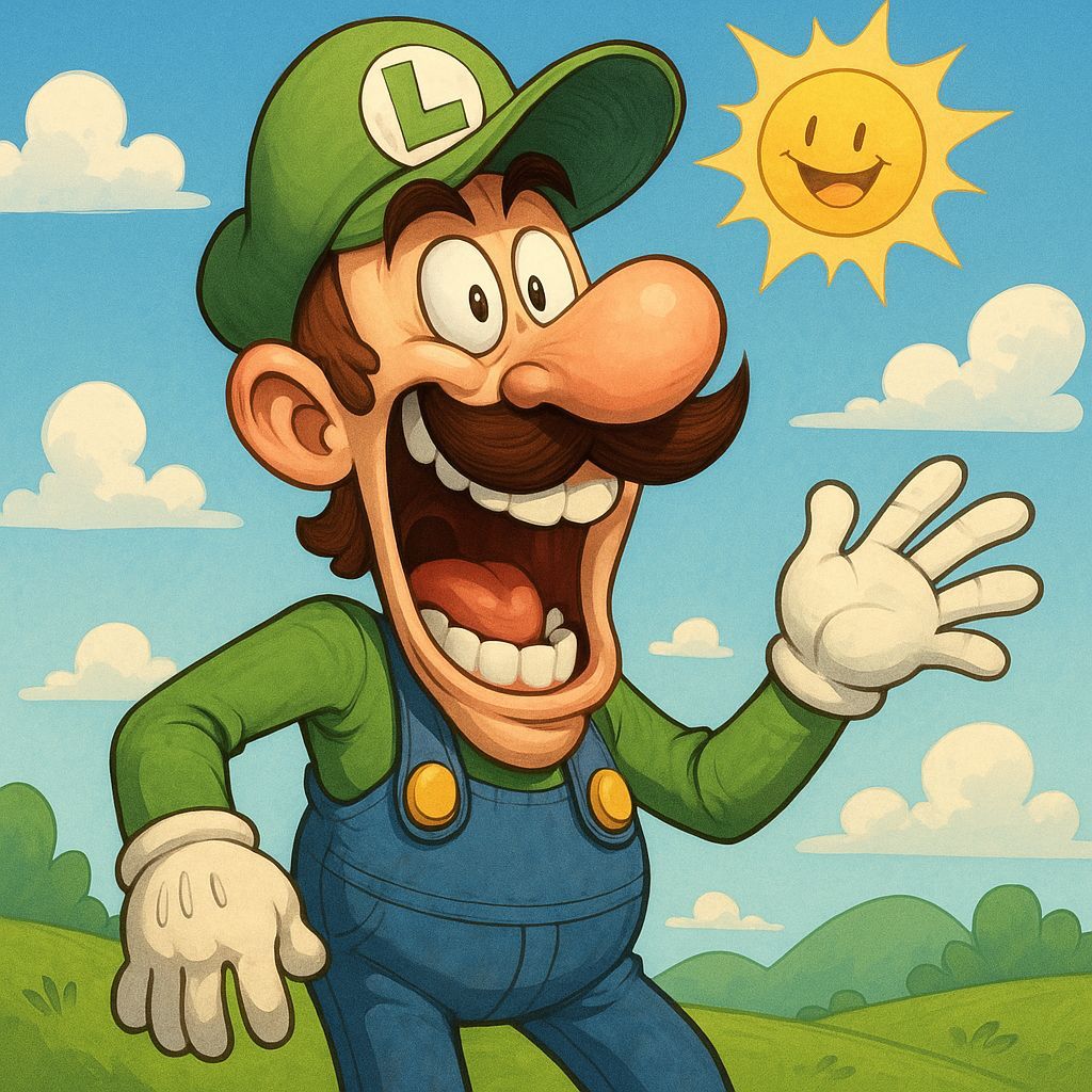 Funny Exaggerated Luigi on a Sunny Day