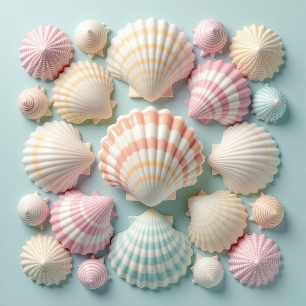 Seashells in Decorative Pattern, Superflat Art