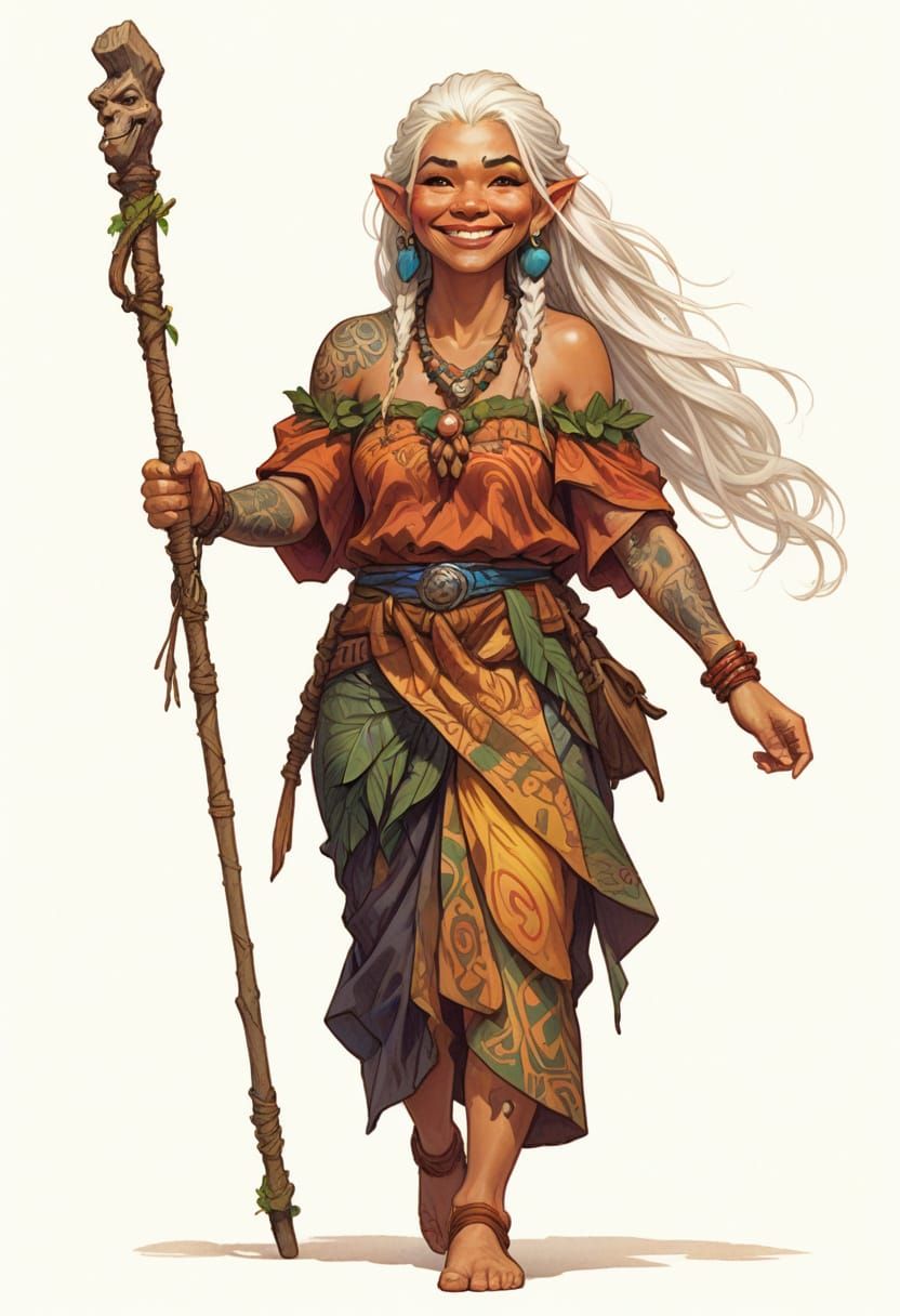 Polynesian Forest Gnome Illustration in Heroic Fantasy Style
