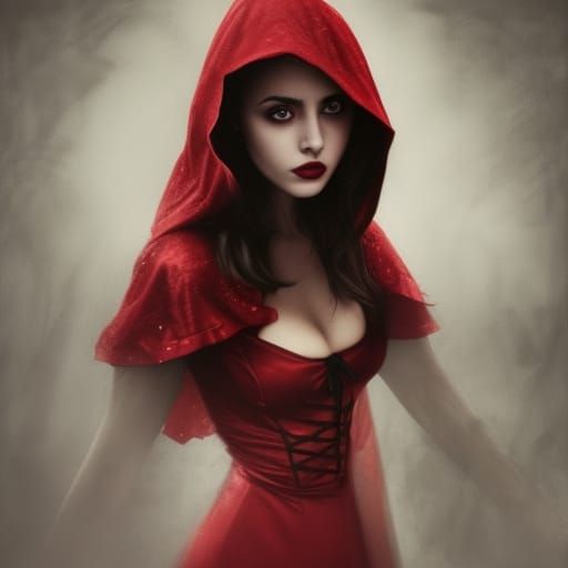 Hyperrealistic Red Riding Hood Portrait with Veil