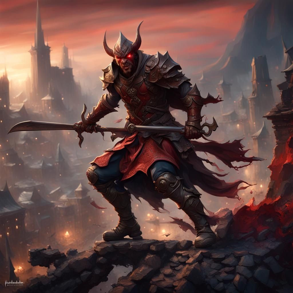 Hobgoblin Warrior in City Battle: Dark Fantasy Art