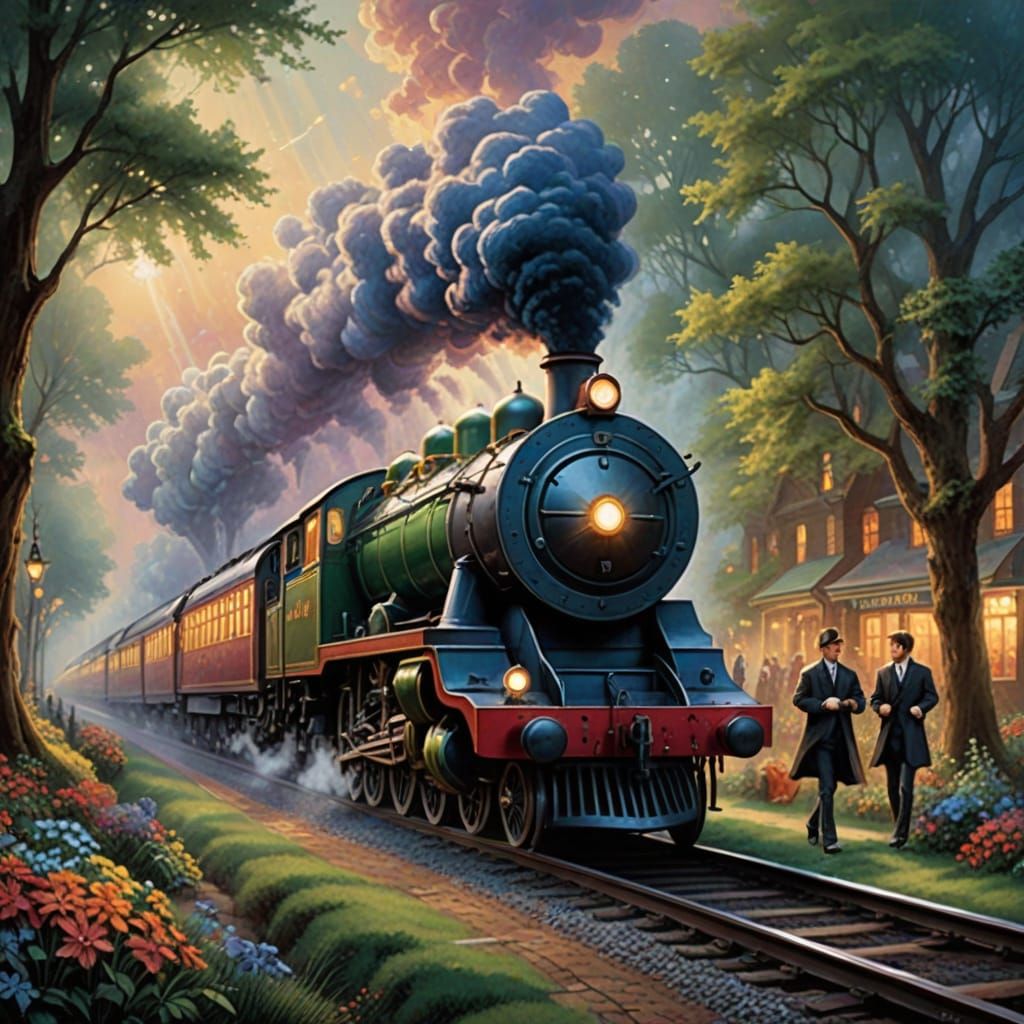 Enchanted Train in a Whimsical Landscape