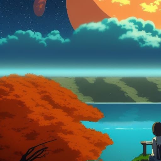 Orange Planet on Wooden Desk: Anime Key Visual
