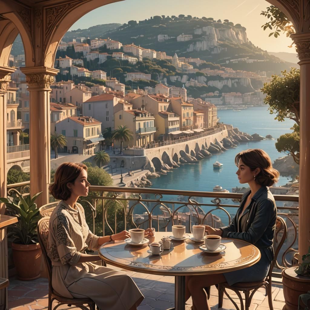 Cafe Scene in Nice, France: Miyazaki and Mead Inspired