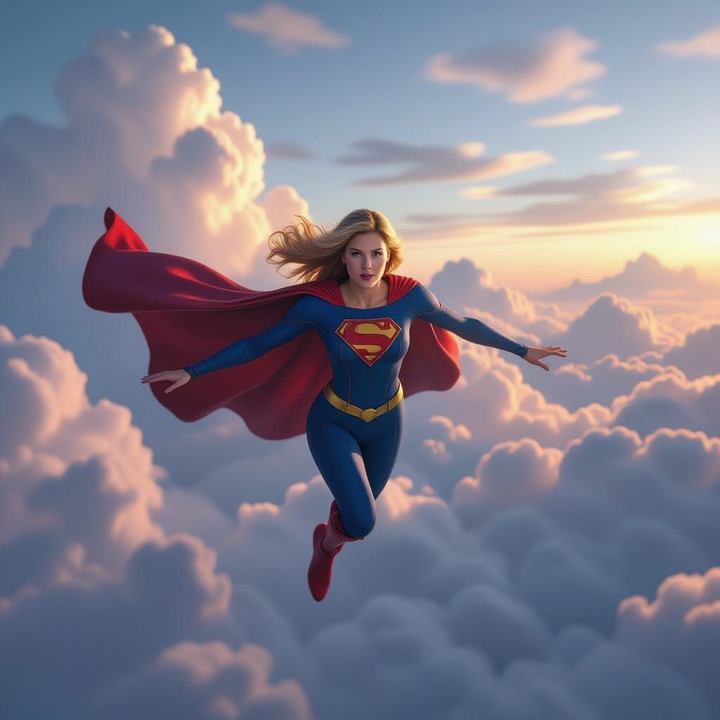 Supergirl Breaks Fourth Wall Flying Through Clouds Facing Vi...