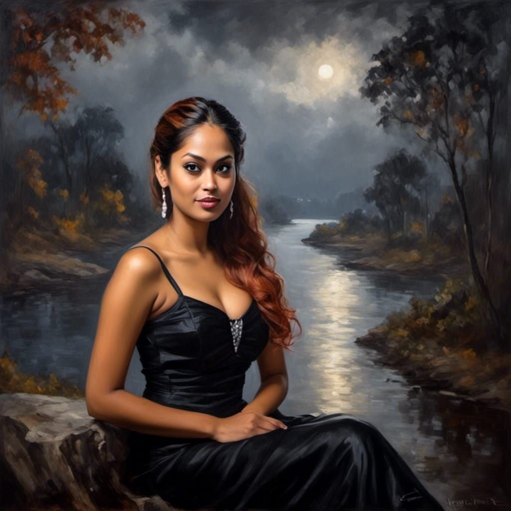 Chiaroscuro Portrait of Woman on Rocky Path