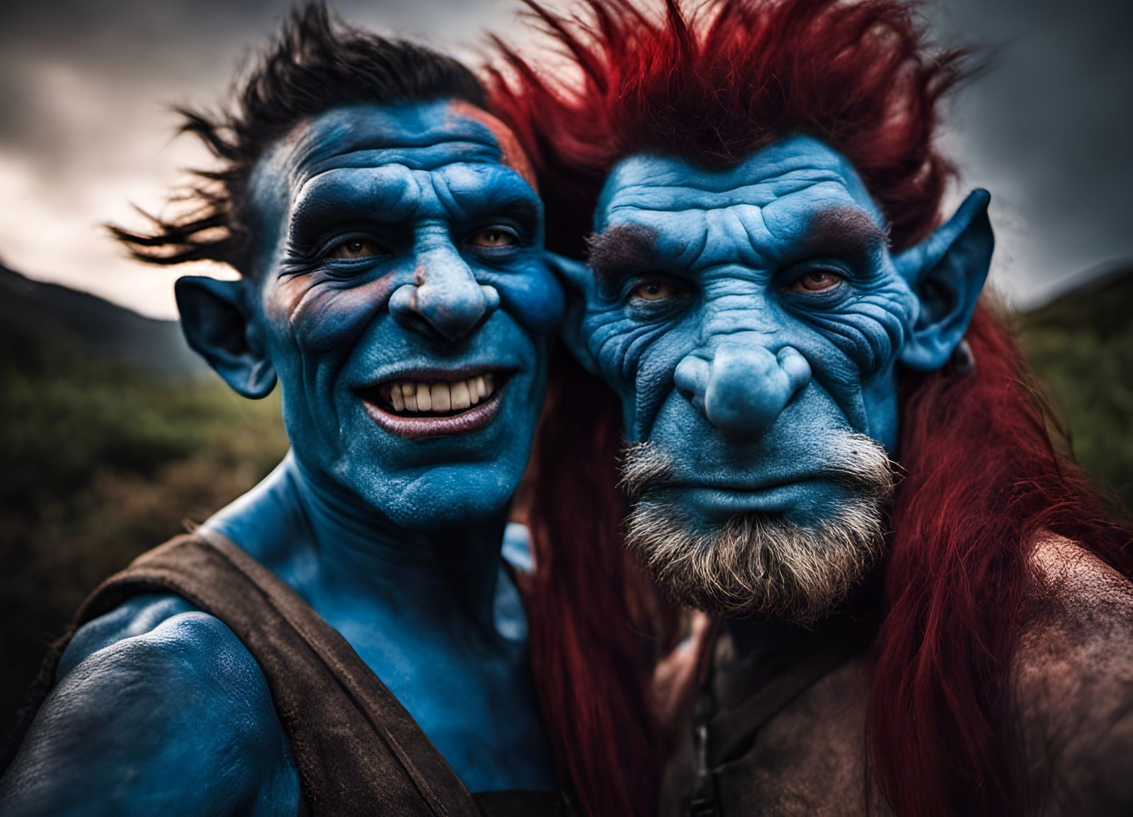 Blue-Skinned Troll Selfie in Photorealistic Style