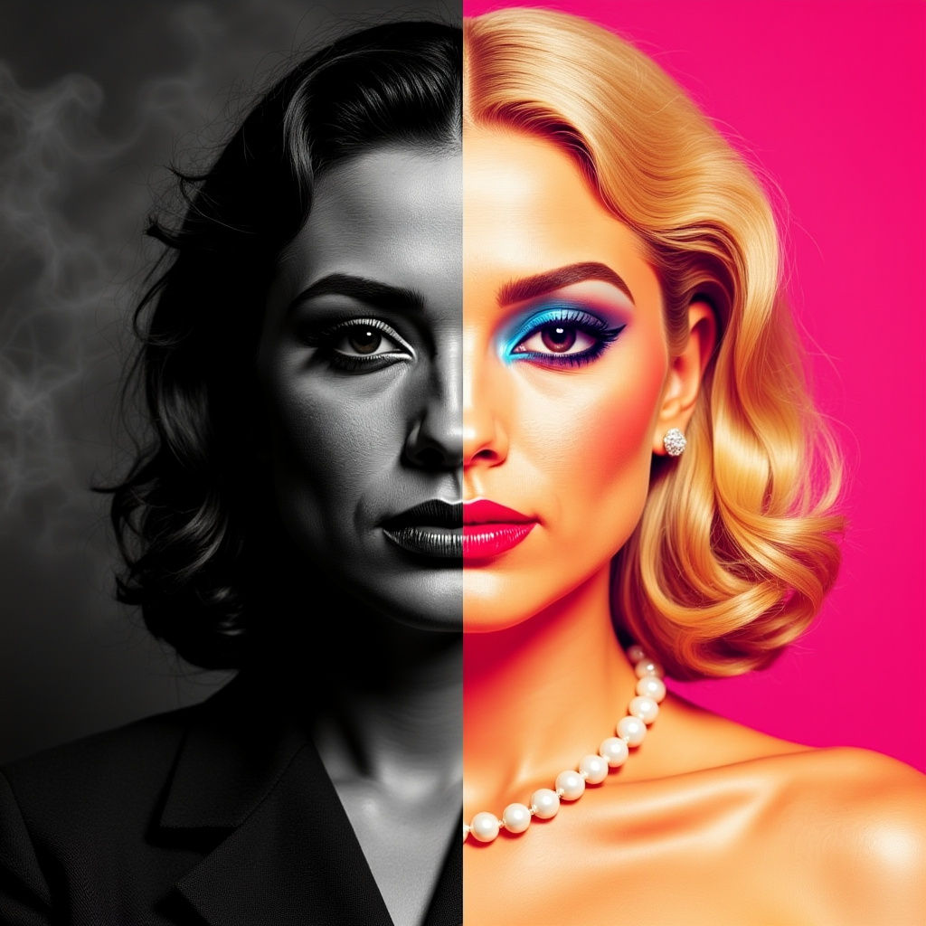 Split Face Portrait: Dark vs. Glamorous