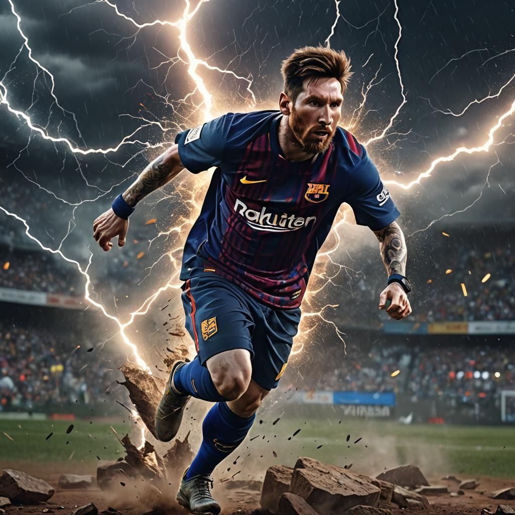 Messi Aura with Lightning Strikes: Fantasy Concept Art