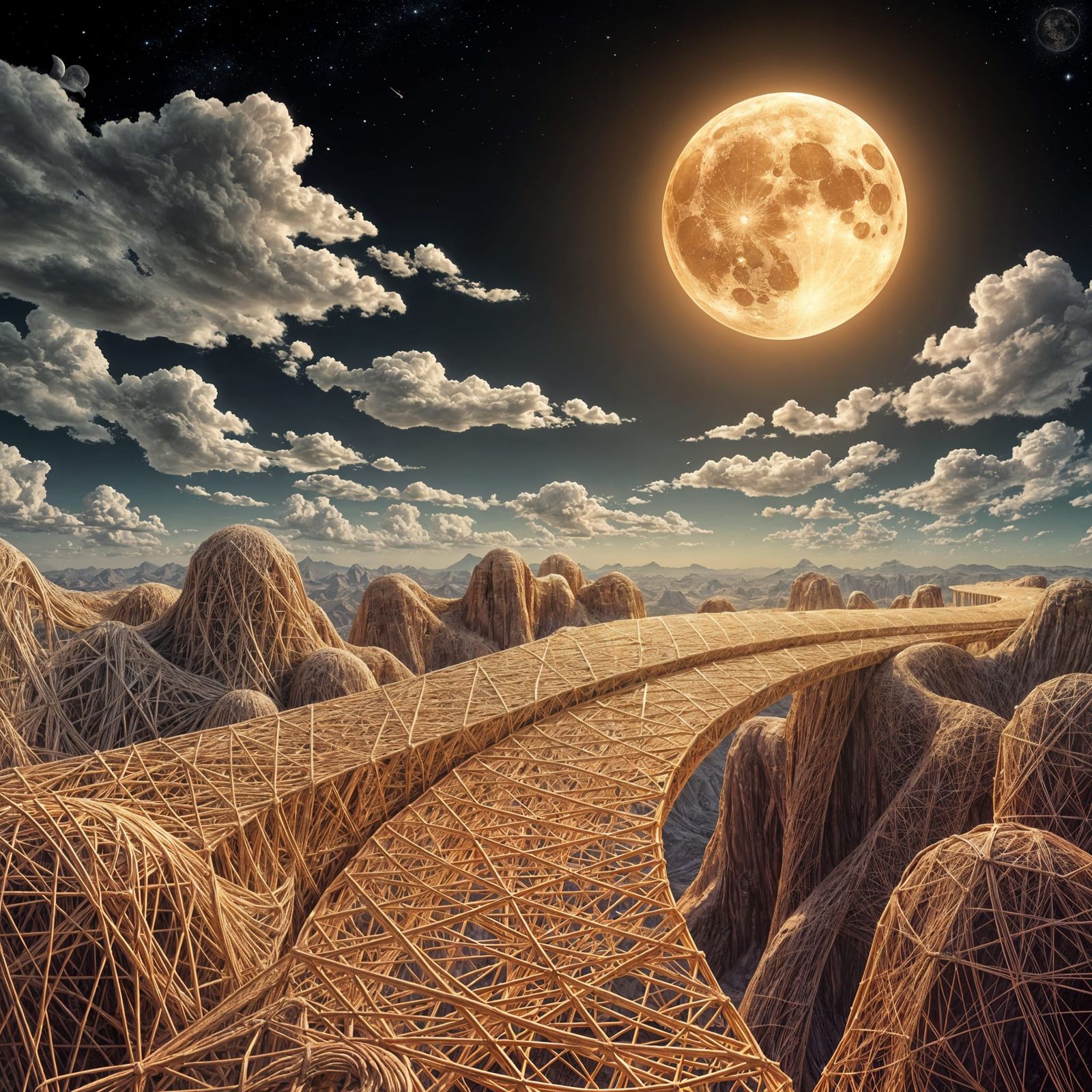 Hyperrealistic 3D String Art Moonscape
