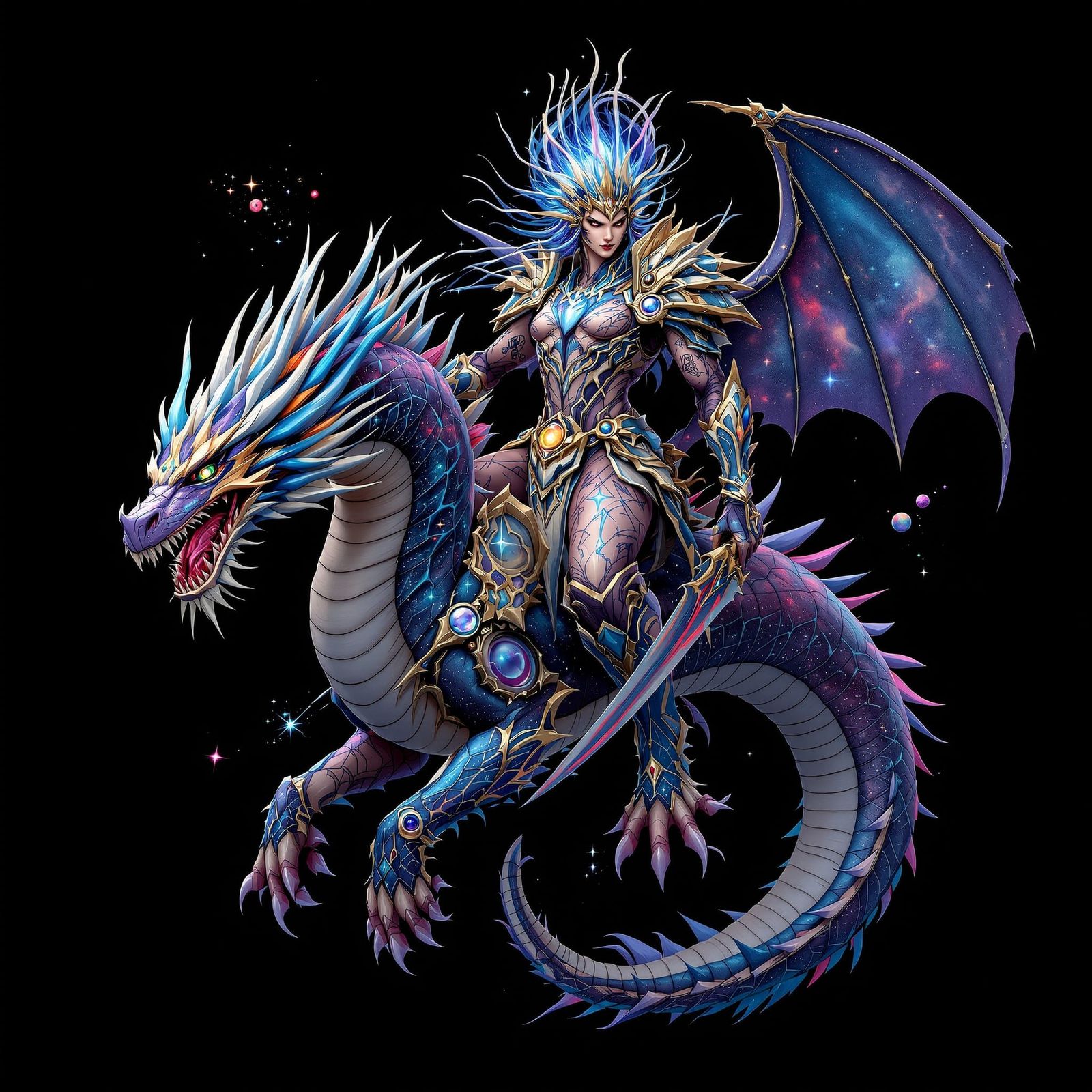 Cosmic Warrior on Dragon in Hyper-Realistic 3D