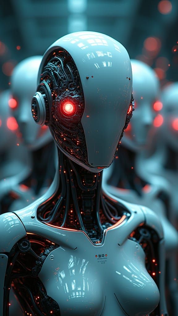 Cybernetic Humanoid in Advanced AI Mainframe, Cyberpunk Styl...