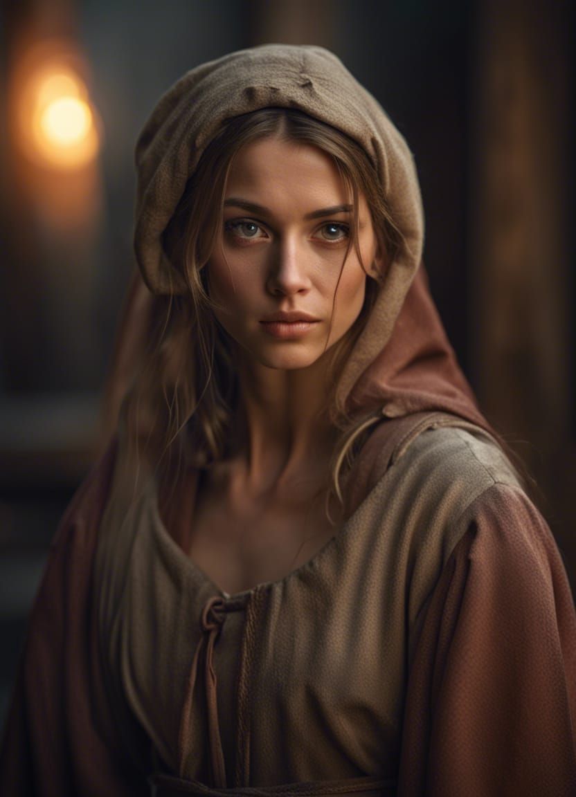 Beautiful Persian Woman in Front of Burning Hut