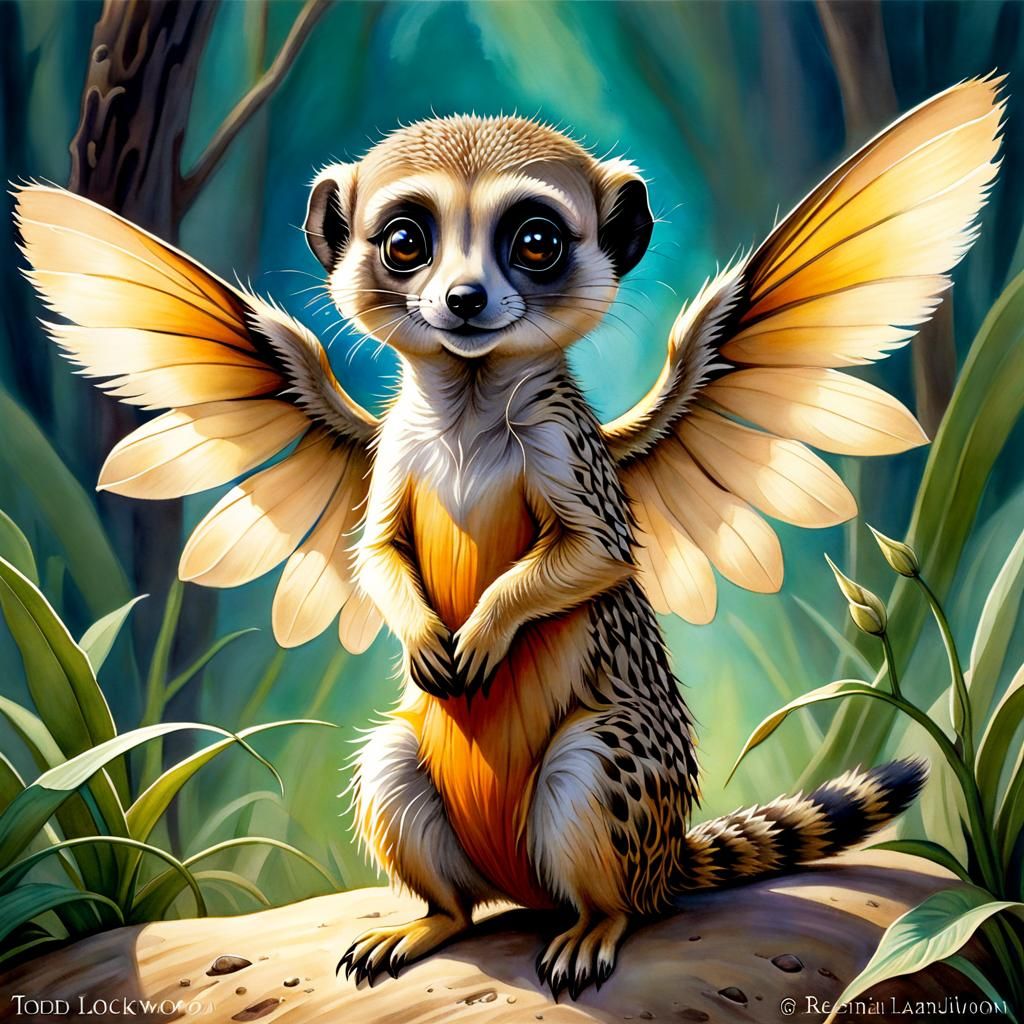 Meerkat Fairy with Gossamer Wings in Watercolor Style
