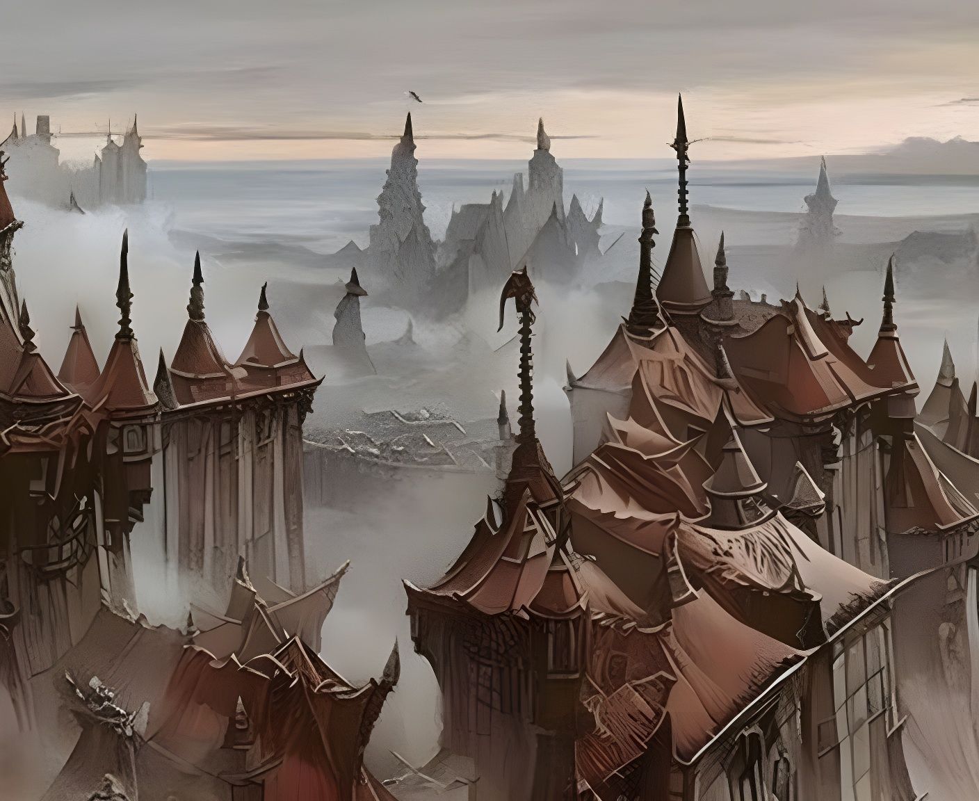 Noble Orc City Ink Drawing