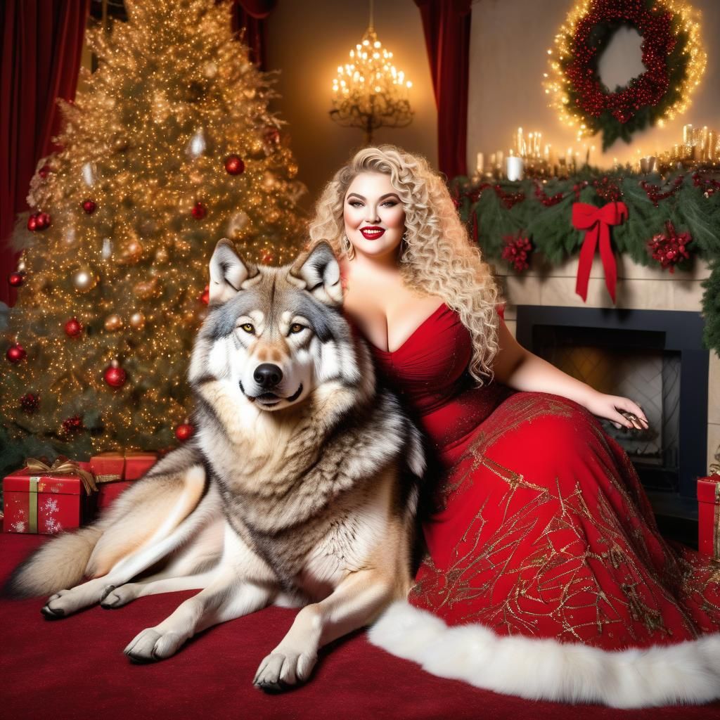 Curvy Woman and Wolf Celebrate Christmas