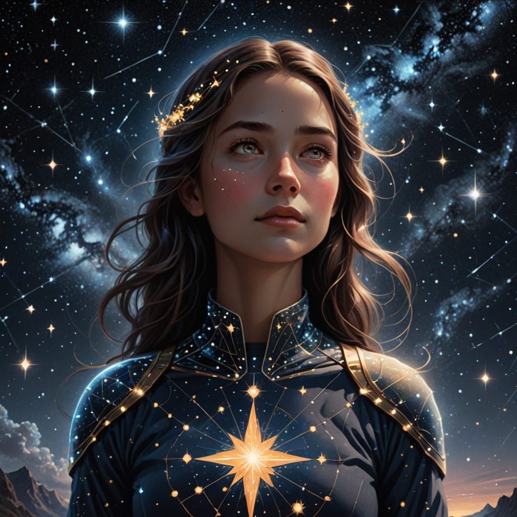 Ethereal Goddess Reflects Cosmic Patterns