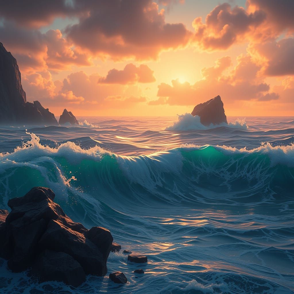 Surreal Oceanic Realm in Vibrant Fantasy Style