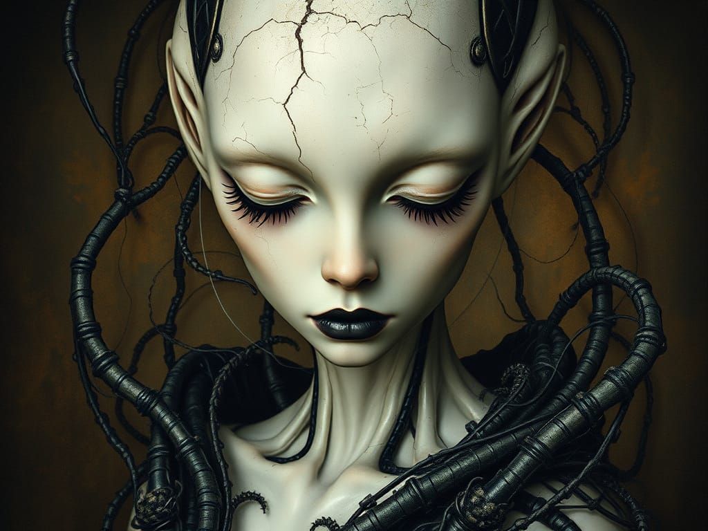 Alien Woman in Biomechanical Dark Surrealism Style
