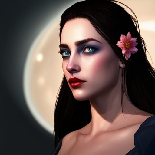 Black-Haired Witch with Galactic Aura, Digital Art