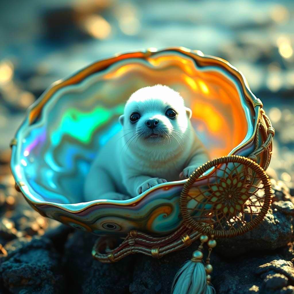 Seal Pup in Abalone Shell Digital Painting